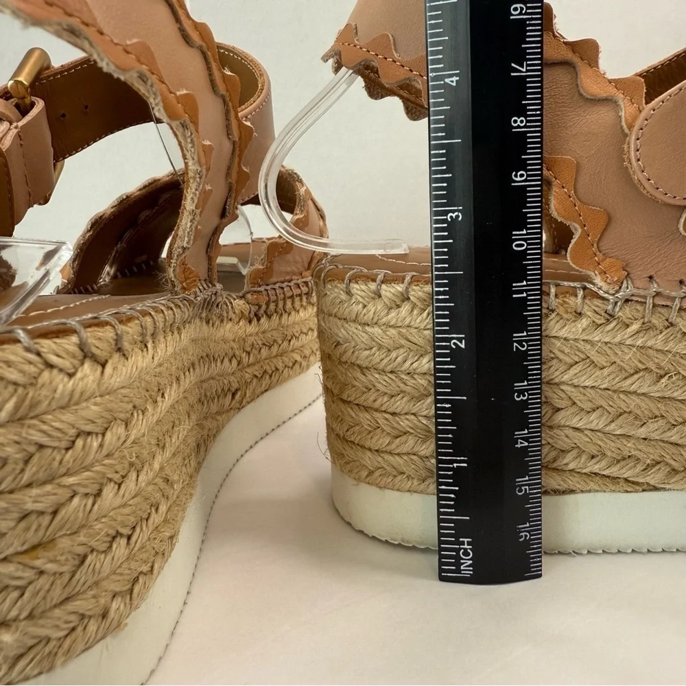 See By Chloe Glyn Leather Platform Espadrille Sandals Size 37